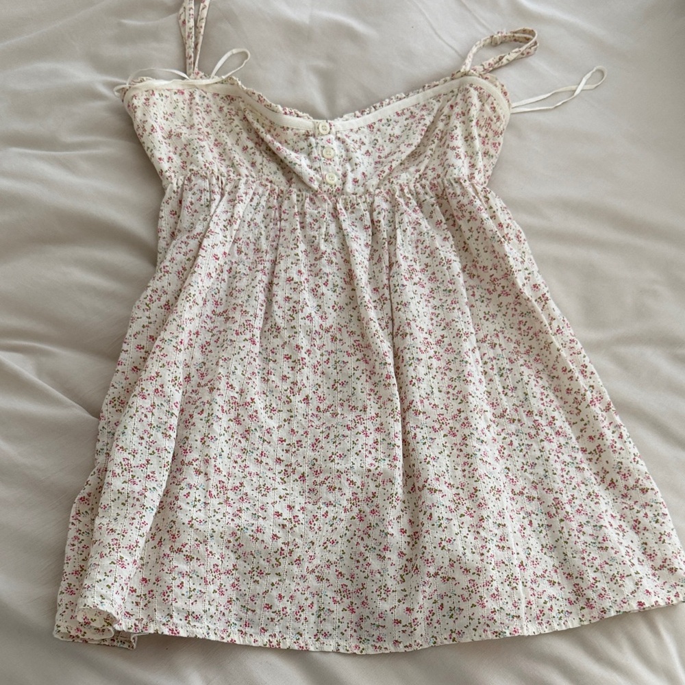Mango Floral Spaghetti Strap Top - Cream and Pink